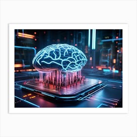 An Intricate Digital Brain Interface Intertwined With A Vast Ai Network Studying The Neural Connec (4) Art Print