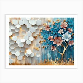 Tree With Flowers And Hexagons Art Print