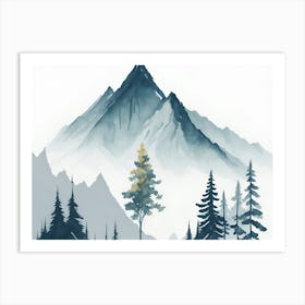 Mountain And Forest In Minimalist Watercolor Horizontal Composition 52 Art Print