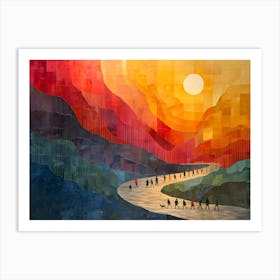 Sunset Walk, Cubism Art Print