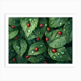 Ladybugs On Leaves Art Print