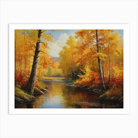 Autumn river nature painting Art Print