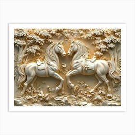 3d Two Horse In Forest Art With Intricate Details And Elegant Design 1 Art Print