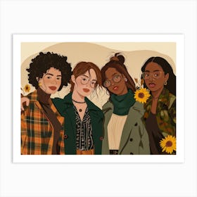 Four Women With Sunflowers Art Print