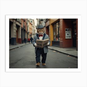 Cat Reading Newspaper Art Print