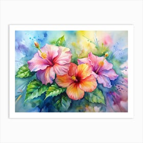 1 Vibrant Hibiscus Flowers In Full Bloom Art Print