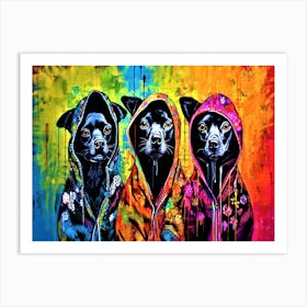 Chihuahua In The Hood - Three Dogs In Hoodies Art Print