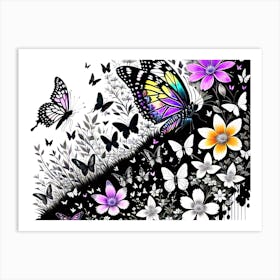 Butterfly And Flowers 2 Art Print