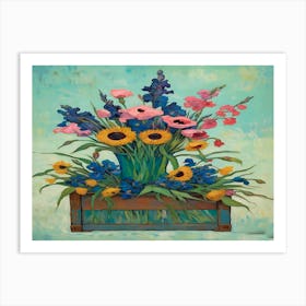 Flowers In A Crate, Van Gogh Inspired, For Cool Calm Room Art Print