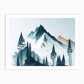 Mountain And Forest In Minimalist Watercolor Horizontal Composition 410 Art Print
