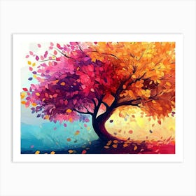 Elegant Colorful Tree with Colorful Leaves Illustration Background Art Print