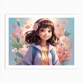 Anime Girl With Flowers Art Print