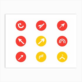 An Abstract Set Of Flat Design Navigation Icons Consisting Of Pointer With Red And Yellow Color Sche (1) Art Print