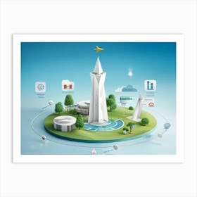 Business And Directional Icons Arrayed In Three Dimensional Space Featuring A Stylized Growing Tre (3) Art Print