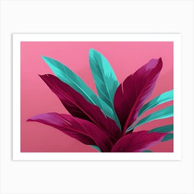 Tropical Leaves vector art, calming tones of Burgundy, pink& teal makes a Perfect Wall decor, 1274 Art Print