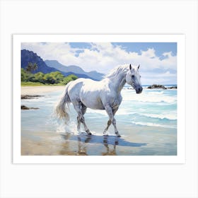 A Horse Oil Painting In Lanikai Beach Hawaii, Usa, Landscape 1 Art Print