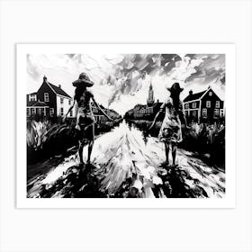 Two Girls Walking Down The Street Art Print