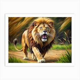 Majestic Lion In Autumnal Savanna Art Print