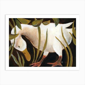 White Duck In Grass - painting art hand painted bird geese dark living room kitchen kids room nursery bedroom classical old master style figurative Art Print
