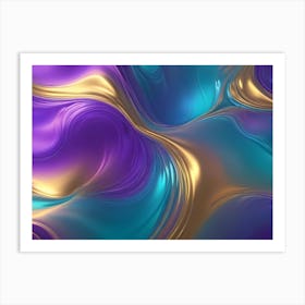 Abstract Image Of Swirling, Fluid Colors In Shades Of Purple, Blue, And Gold, Resembling A Liquid Or Metallic Surface Art Print