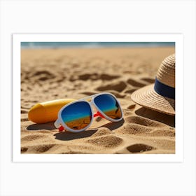 Hat And Sunglasses On The Beach 1 Art Print