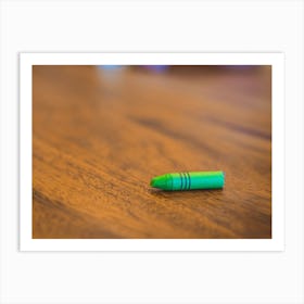 Green Color Pastel Crayon On Brown Wooden Table Art Print