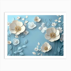 3d With Simple Floral Painting Light Blue 3 Art Print