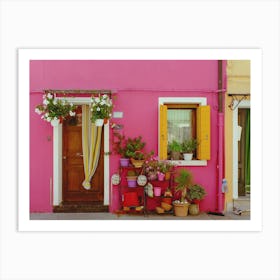 Pink House With Flowers, Burano Art Print