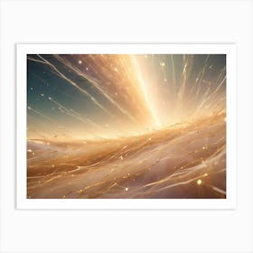 An Abstract Digital Art Piece Featuring A Burst Of Golden Lines And Light Against A Dark Background Art Print