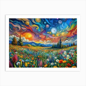 Van Gogh A Vibrant Meadow Filled With Colorful Wil Poster