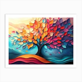 Colorful Tree with Multicolor Leaves 5 Art Print