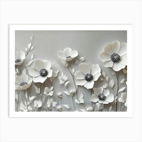 3d Floral Painting Light Gray 1 Art Print