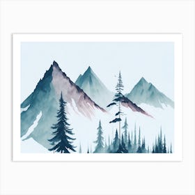 Mountain And Forest In Minimalist Watercolor Horizontal Composition 427 Art Print