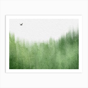 Watercolor Of A Green Forest Art Print