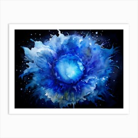 Blue Watercolor Abstract Flower With White Highlights Art Print