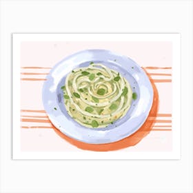 A Plate Of Pesto Pasta, Top View Food Illustration, Landscape 2 Art Print