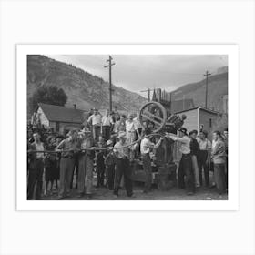 Untitled Photo, Possibly Related To Miner Attaching Airhose To Power Drill Which He Will Use In Drilling Contest, Art Print