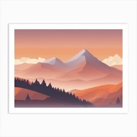 Misty mountains horizontal background in orange tone 50 Art Print