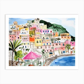 Positano Italy Cute Watercolour Illustration 2 Art Print