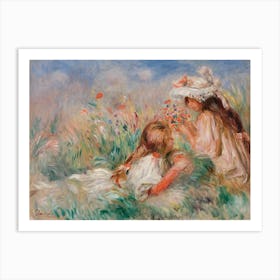Girls In The Grass Arranging A Bouquet, Pierre Auguste Renoir Art Print