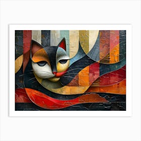 Cat Painting, Cubism Art Print
