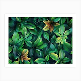 3d Texture Green Fresh Leaves Jungle Hawaii Tropical Seamless Pattern Art Print