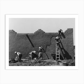 Spanish American Women Replastering An Adobe House, This Is Done Once A Year, Chamisal, New Mexico By Russell Art Print