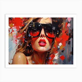 Woman In Red Sunglasses 10 Art Print