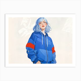 Dynamic Illustration Of A Blue Haired Russian Girl Glee Radiating From Her Features Clad In That C Art Print