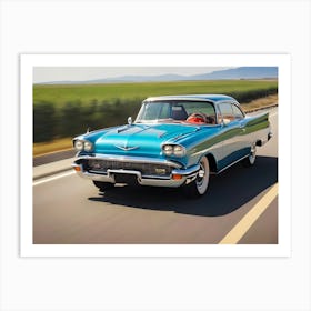 Retro Car At Highway 04 Art Print