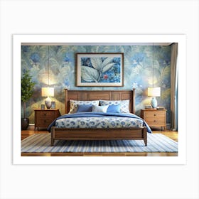 Blue And White Bedroom Interior Design Art Print