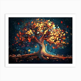 3d Colorful Tree in the Dark Background, 3d Abstraction Artwork Art Print