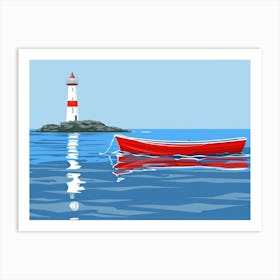 Lighthouse And Boat Art Print