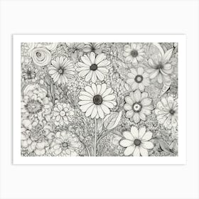 Flowers In Black And White 2 Art Print